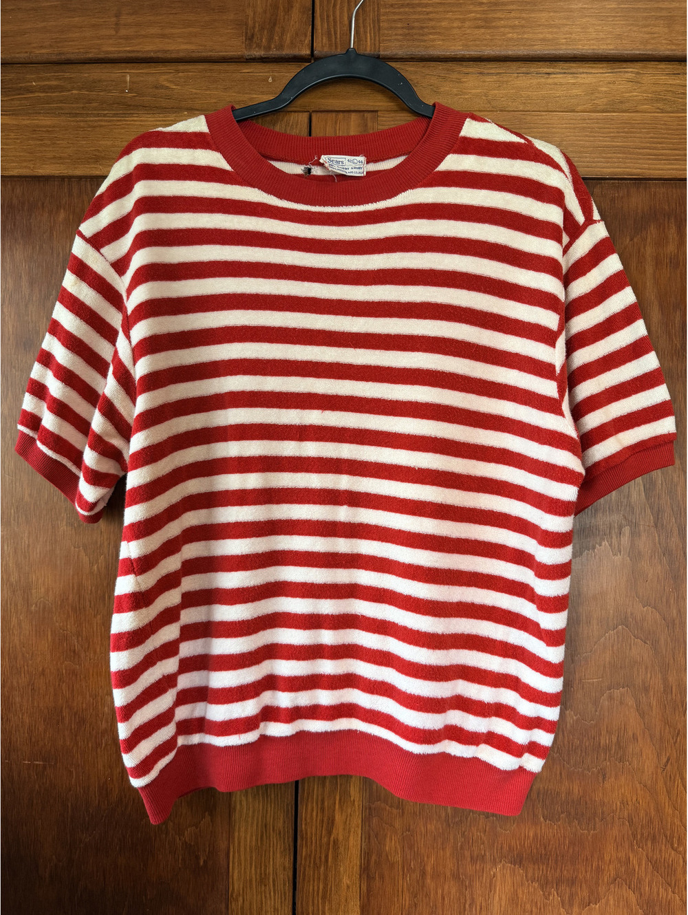 Unique Rare Cute Red White Stripe Terry Cloth 70s Top